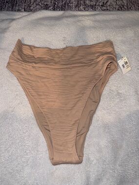 aerie Ribbed High-Cut Cheeky Bikini Bottoms - Nude Beige